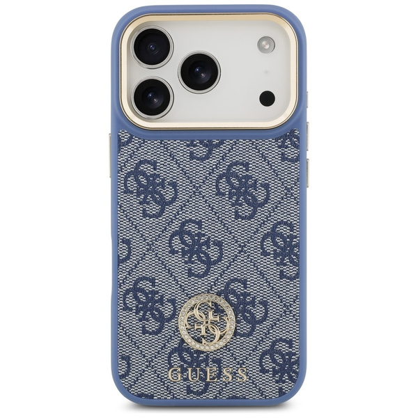 Etui Guess 4G Strass Logo & Big Strap    Metal Buttons MagSafe do iPhone 17 Pro niebieski