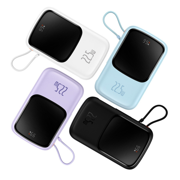 Baseus Qpow power bank 10000mAh wbudowany kabel USB Typu C 22.5W Quick Charge SCP AFC FCP niebieski (PPQD020103)