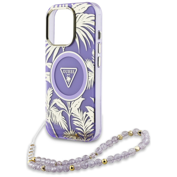 Etui Guess Palm Trees Triangle Pearl     Strap MagSafe do iPhone 16 Pro Max fioletowy