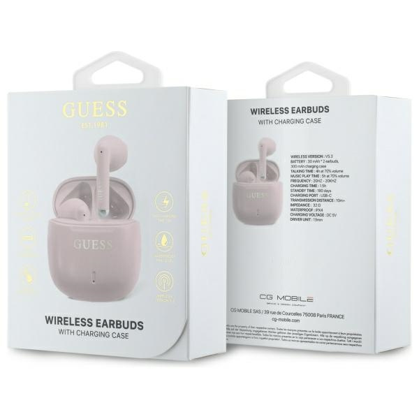 Guess słuchawki Bluetooth GUTWSJ14ESGP   TWS + stacja dokująca różowy/pink Printed Classic Logo