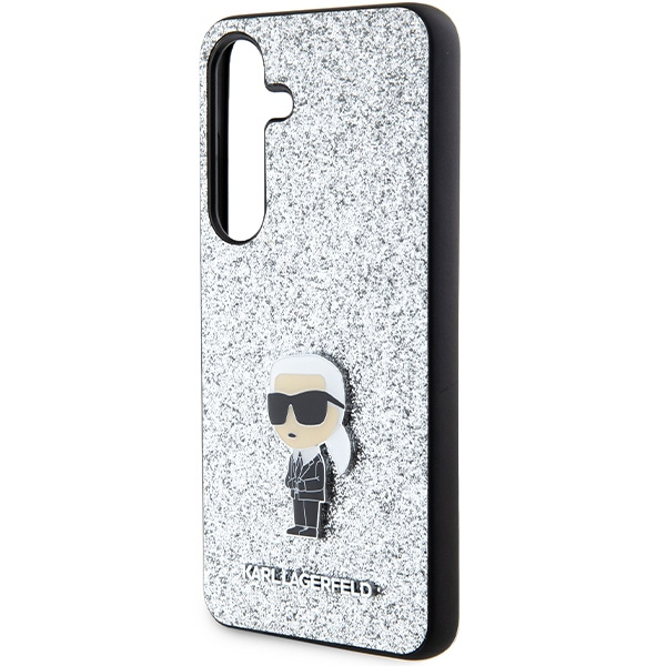 KARL LAGERFELD KLHCS24MGCNPSG S24+ S926 SREBRNY/SILVER HARDCASE FIXED GLITTER IKONIK LOGO PIN