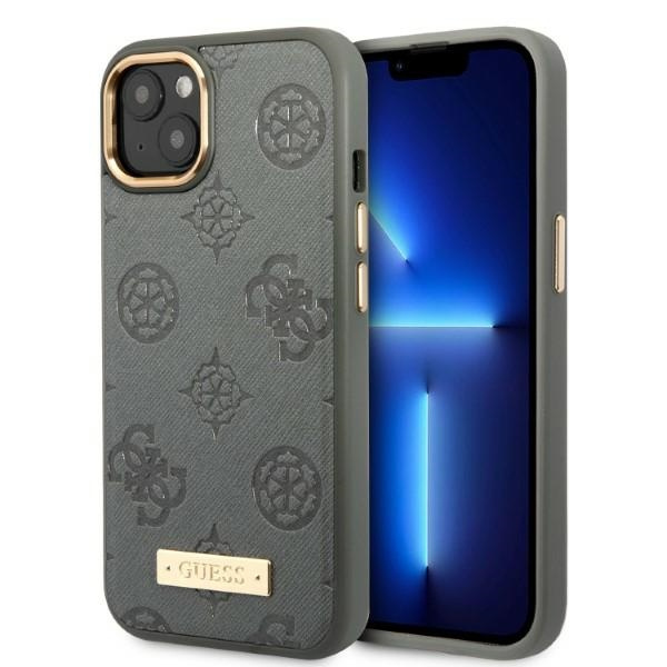 Guess GUHMP13MSAPSTG iPhone 13 / 14 / 15 6.1" szary/grey hardcase Peony Logo Plate MagSafe