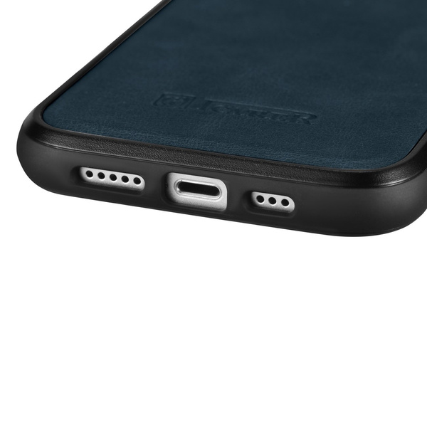 iCarer Leather Oil Wax etui iPhone 14 Pro Max skórzany pokrowiec niebieskie (WMI14220720-BU)