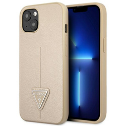 Guess GUHCP14SPSATLE iPhone 14 / 15 / 13 6.1" beżowy/beige hardcase SaffianoTriangle Logo