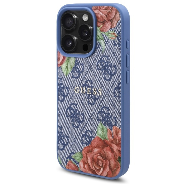 Guess GUHMP16XP4ROPEMCB iPhone 16 Pro    Max 6.9" niebieski/blue hardcase 4G Flowers Print MagSafe