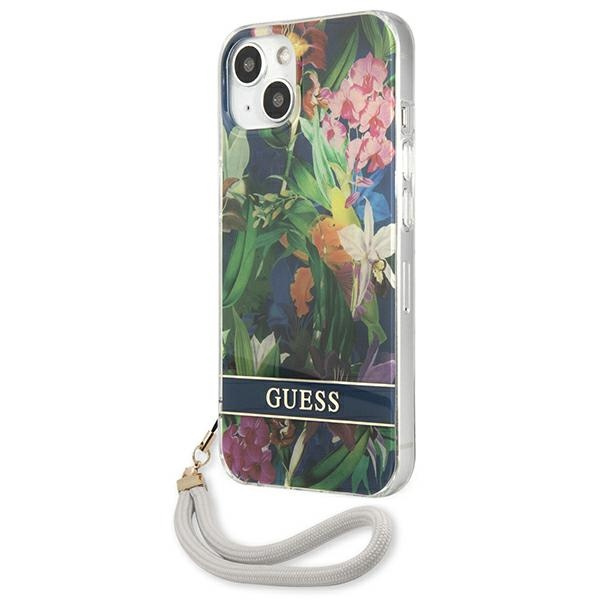 Guess GUHCP13MHFLSB iPhone 13 / 14 / 15 6.1" niebieski/blue hardcase Flower Strap