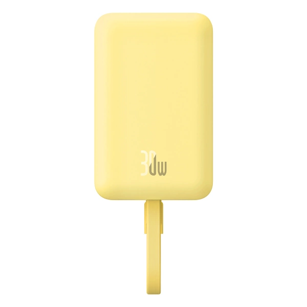 Powerbank Baseus Magnetic Mini MagSafe 10000mAh 30W z wbudowanym kablem USB-C - żółty + kabel Baseus Simple Series USB-C - USB-C 60W 0.3m