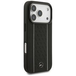 Etui Mercedes Leather Star Pattern Stripes MagSafe do iPhone 17 Pro czarny