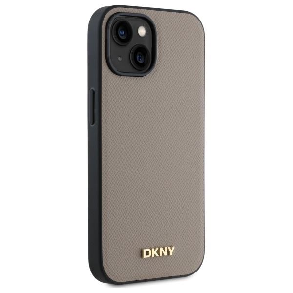 DKNY DKHMP15SPGHLME iPhone 15 6.1"       beżowy/beige hardcase Grained Metal Logo MagSafe