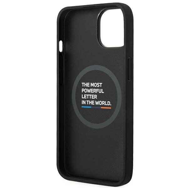 Etui BMW Leather Stamp Tricolor MagSafe na iPhone 14 Plus - czarne