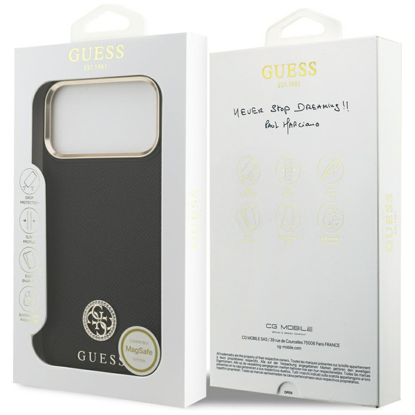 Etui Guess Grained Strass Logo MagSafe   do iPhone 17 Pro Max czarny