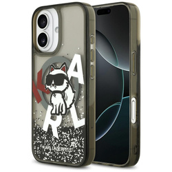 Etui Karl Lagerfeld Liquid Glitter Choupette Logo MagSafe do iPhone 17 czarny
