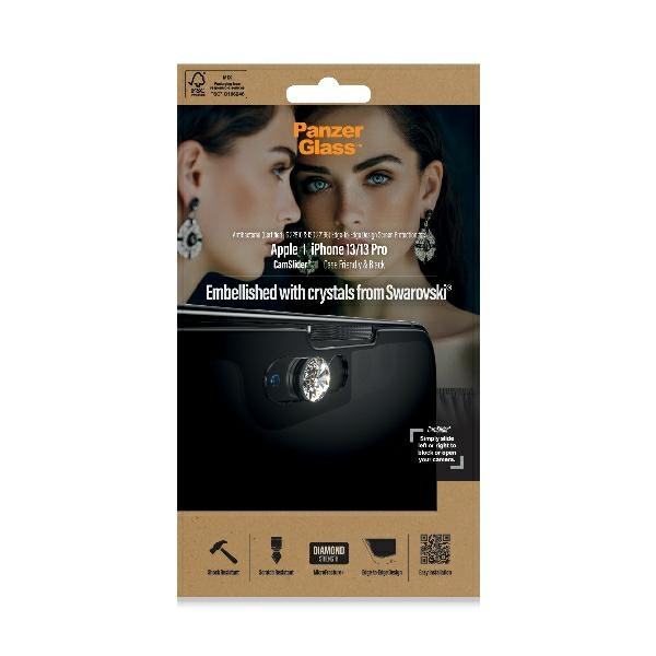PanzerGlass E2E Microfracture iPhone 13/13 Pro 6,1" CamSlider Swarovsky Case Friendly AntiBacterial czarny/black 2751