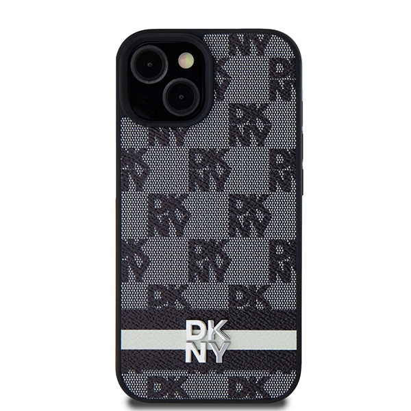 DKNY DKHCP14SPCPTSSK iPhone 14 / 15 / 136.1" czarny/black hardcase Leather Checkered Mono Pattern & Printed Stripes