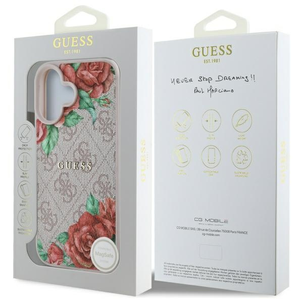 Guess GUHMP16SP4ROPEMCP iPhone 16 6.1"   różowy/pink hardcase 4G Flowers Print MagSafe
