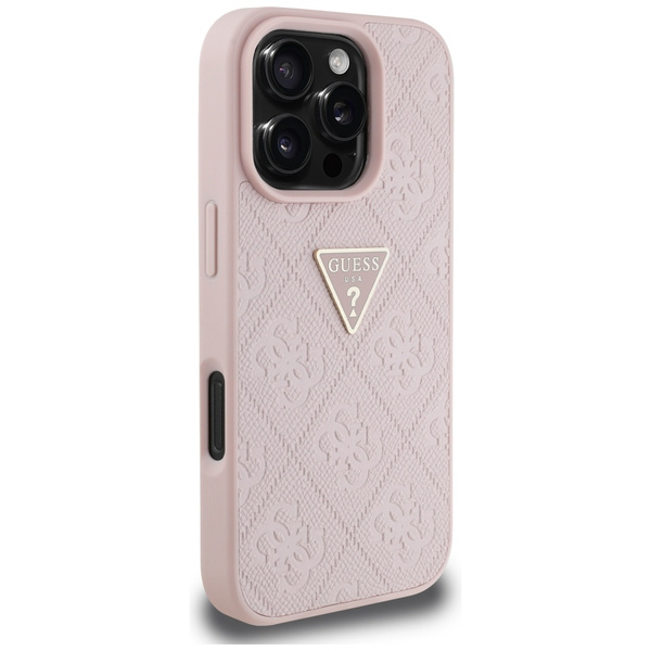 Etui Guess Hot Stamp 4G Pattern Triangle Metal Logo do iPhone 16 Pro różowy