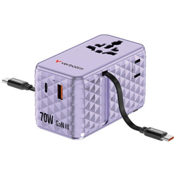 Verbatim Adapter podróżny EU/UK/US GaN 1xUSB-C/1xUSB-A/2xUSB-C PD 70W fioletowy 30188