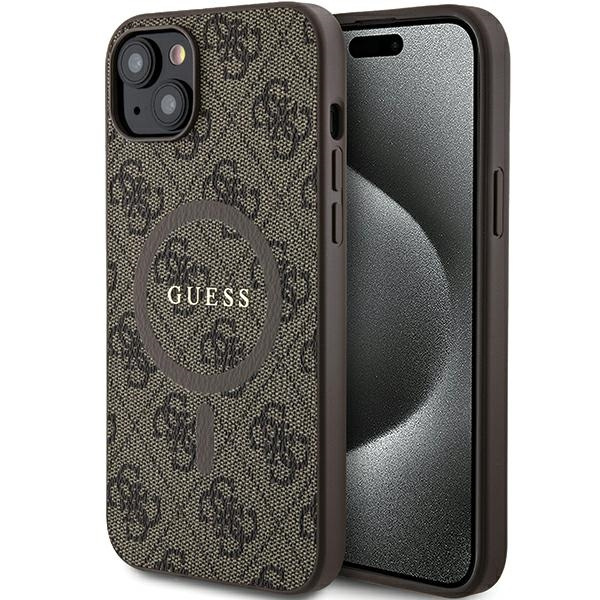 Guess GUHMP14SG4GFRW iPhone 14 / 15 / 13 6.1" brązowy/brown hardcase 4G Collection Leather Metal Logo MagSafe