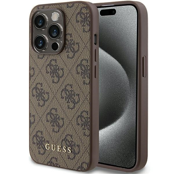 Guess GUHCP15LG4GFBR iPhone 15 Pro 6.1" brązowy/brown hard case 4G Metal Gold Logo