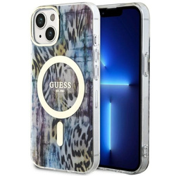 Guess GUHMP14SHLEOPWB iPhone 14 / 15 /13 6.1" niebieski/blue hardcase Leopard MagSafe
