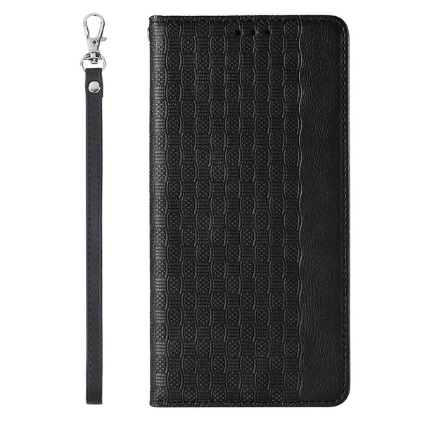 MAGNET STRAP CASE FOR IPHONE 12 POUCH WALLET + MINI LANYARD PENDANT BLACK