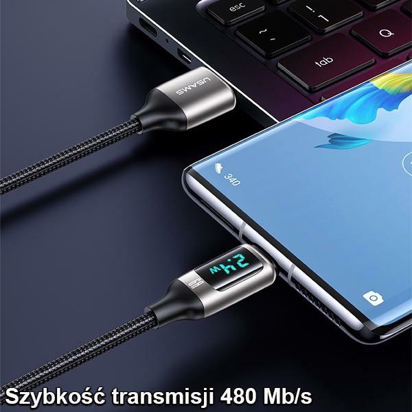 USAMS Kabel pleciony U78 USB-C 1.2mLED 6A Fast Charging czarny/black SJ544USB01 (US-SJ544)