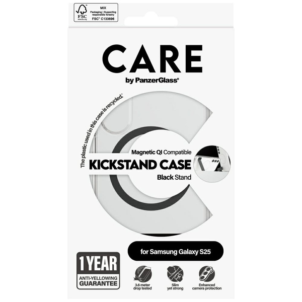 Etui CARE by PanzerGlass Feature Black    Kickstand & QI do Samsung Galaxy S25 przezroczysty