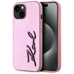 Etui Karl Lagerfeld Wrinkled Metal       Signature do iPhone 15 różowy