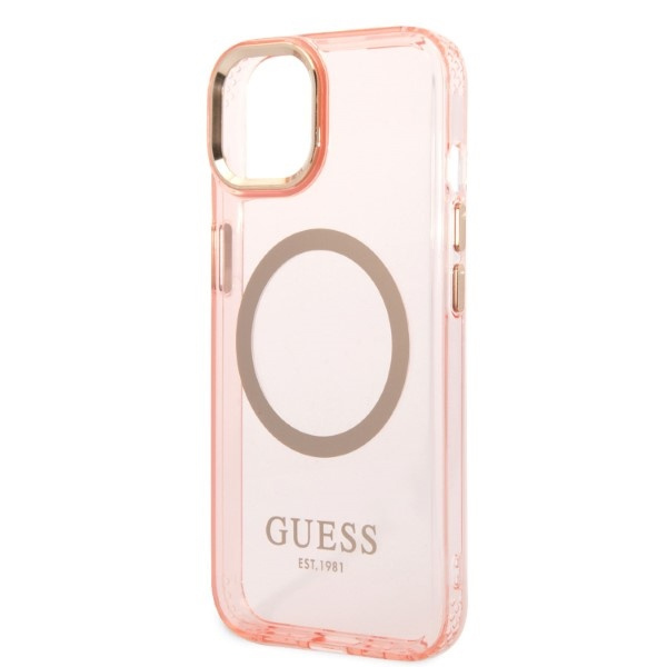 Guess GUHMP14SHTCMP iPhone 14 / 15 / 13 6,1" różowy/pink hard case Gold Outline Translucent MagSafe