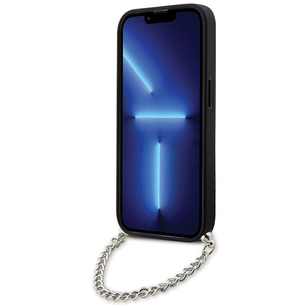 Etui Karl Lagerfeld Saffiano Monogram Chain na iPhone 14 Pro Max - srebrne