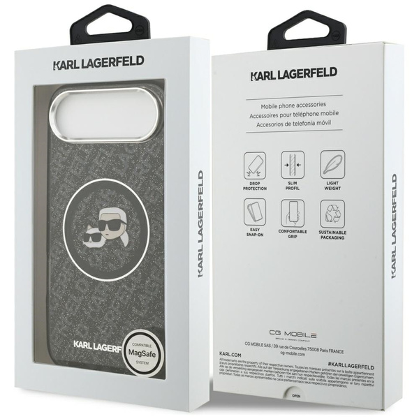 Etui Karl Lagerfeld IML Glitter Karl &   Choupette Heads Logo MagSafe do iPhone Air czarny