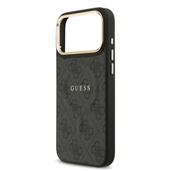 Guess PU Leather 4G Gold Frame MagSafe Case for iPhone 17 Pro Max Black