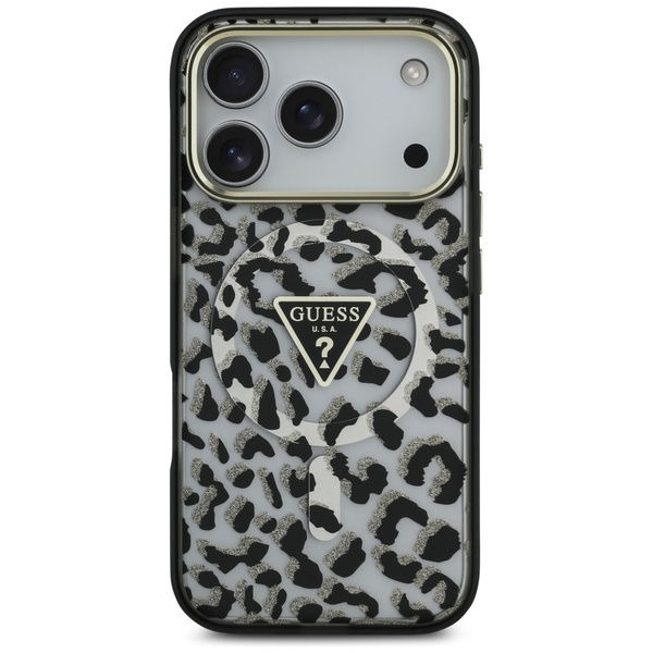 Etui Guess Leopard Glitter MagSafe do    iPhone 17 Pro czarny