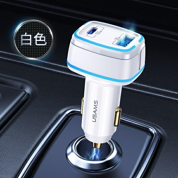 USAMS Ład. sam. 1xUSB+1xUSB-C C24 120W (only head) Fast Charge biały/white CC142TC02 (US-CC142)