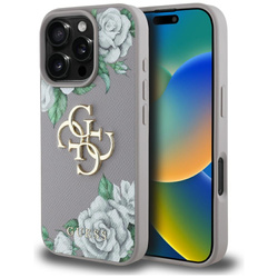 Etui Guess Grained Roses Big 4G logo do  iPhone 16 Pro fioletowy