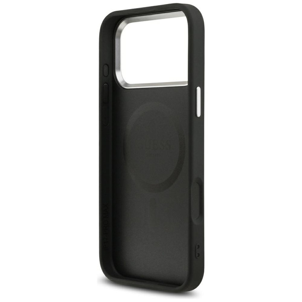 Etui Guess Grained Triangle Logo MagSafe do iPhone 17 Pro czarny