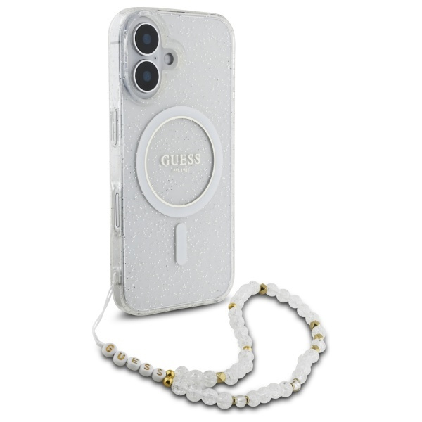 Guess GUHMP16MHGCRELST iPhone 16 Plus6.7" przeźroczysty/transparent hardcase IML Glitter With Pearl Strap MagSafe