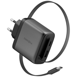 Ładowarka sieciowa Energea Ampcharge Arc 65 USB-A/USB-C + zwijany kabel USB-C PD/PPS/QC3.0 GaN gunmetal
