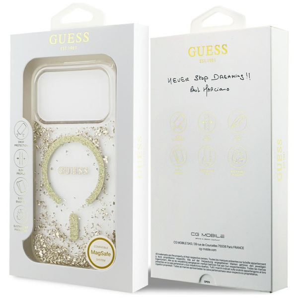 Etui Guess Resin Bottom Glitter MagSafe  do iPhone 17 Pro złoty