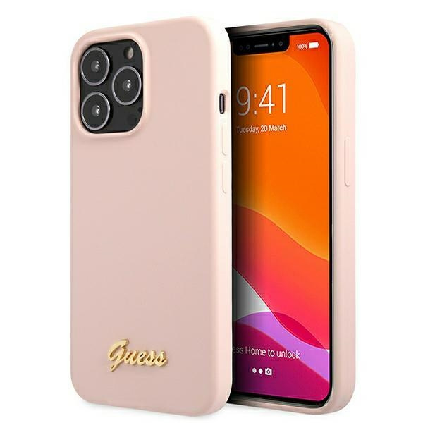 Guess GUHMP13XLSLMGLP iPhone 13 Pro Max6,7" jasnoróżowy/light pink hardcase Silicone Script Gold Logo Magsafe