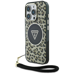 Etui Guess HC IML Leopard Triangle Cord  Strap do iPhone 16 Pro MagSafe brązowy