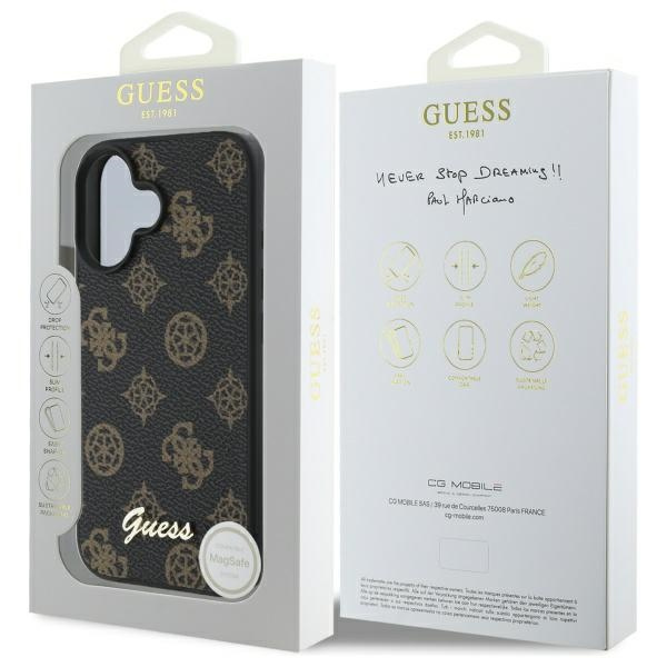 Guess GUHMP16SPGPYSK iPhone 16 6.1" czarny/black hardcase Peony Script MagSafe