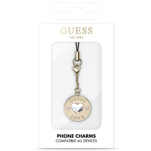 Guess zawieszka GUCPMHGLD Phone StrapHeart Diamond Charm with Rhinestones