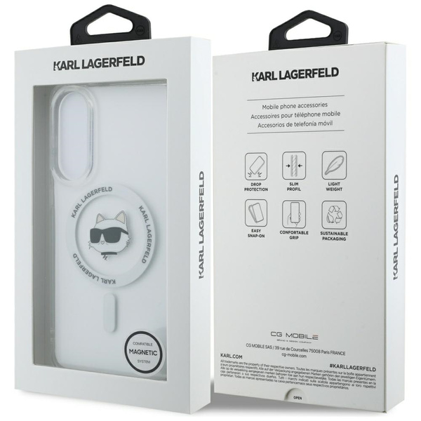 Etui Karl Lagerfeld Button Choupette     Head Printed Logo MagSafe do Samsung Galaxy S25 Edge biały