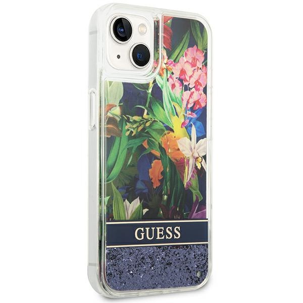 Guess GUHCP14MLFLSB iPhone 14 Plus / 15 Plus 6.7" niebieski/blue hardcase Flower Liquid Glitter