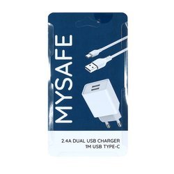 [10 + 1] MYSAFE ŁADOWARKA SIECIOWA CH24A + KABEL 1M USB TYPE-C 2.4A