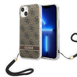 [20 + 1] Guess GUOHCP14SH4STW iPhone 14 6,1" brązowy/brown hardcase 4G Print Strap