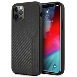 AMG AMHCP12MDEBK IPHONE 12/12 PRO 6,1" CZARNY/BLACK HARDCASE LEATHER&CARBON RED STITCHING