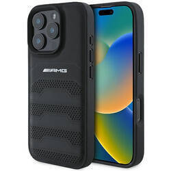 AMG AMHCP16XGSEBK iPhone 16 Pro Max 6.9" czarny/black hardcase Leather Debossed Lines Black Logo