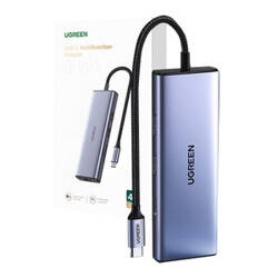 Adapter UGREEN 9w1 CM490 Hub USB-C, 2x USB-A 3.0, USB-A 2.0, 2x HDMI 4K/60Hz, SD/TF, RJ45 (gwiezda szarość)